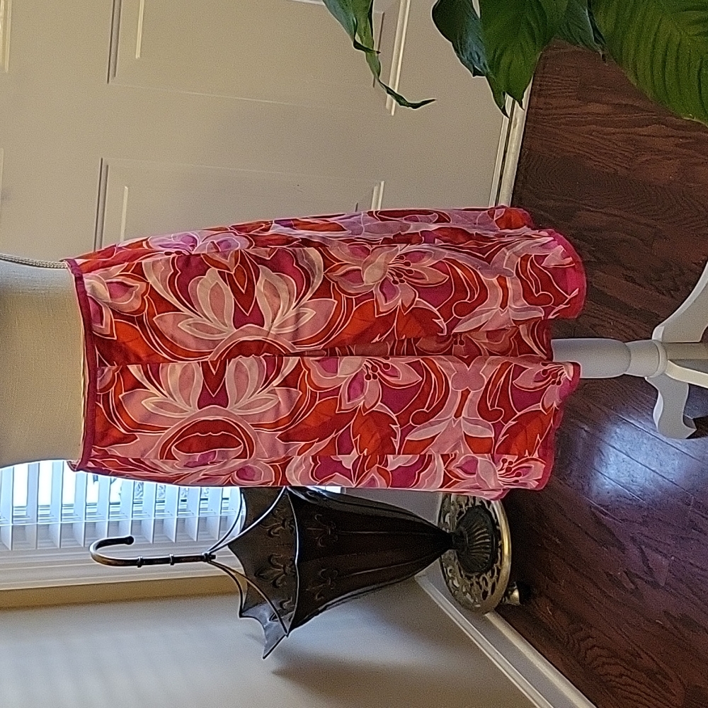 Pierre Cardin pink red white gored floral Aline skirt ribbon 100% cotton 10 EUC…